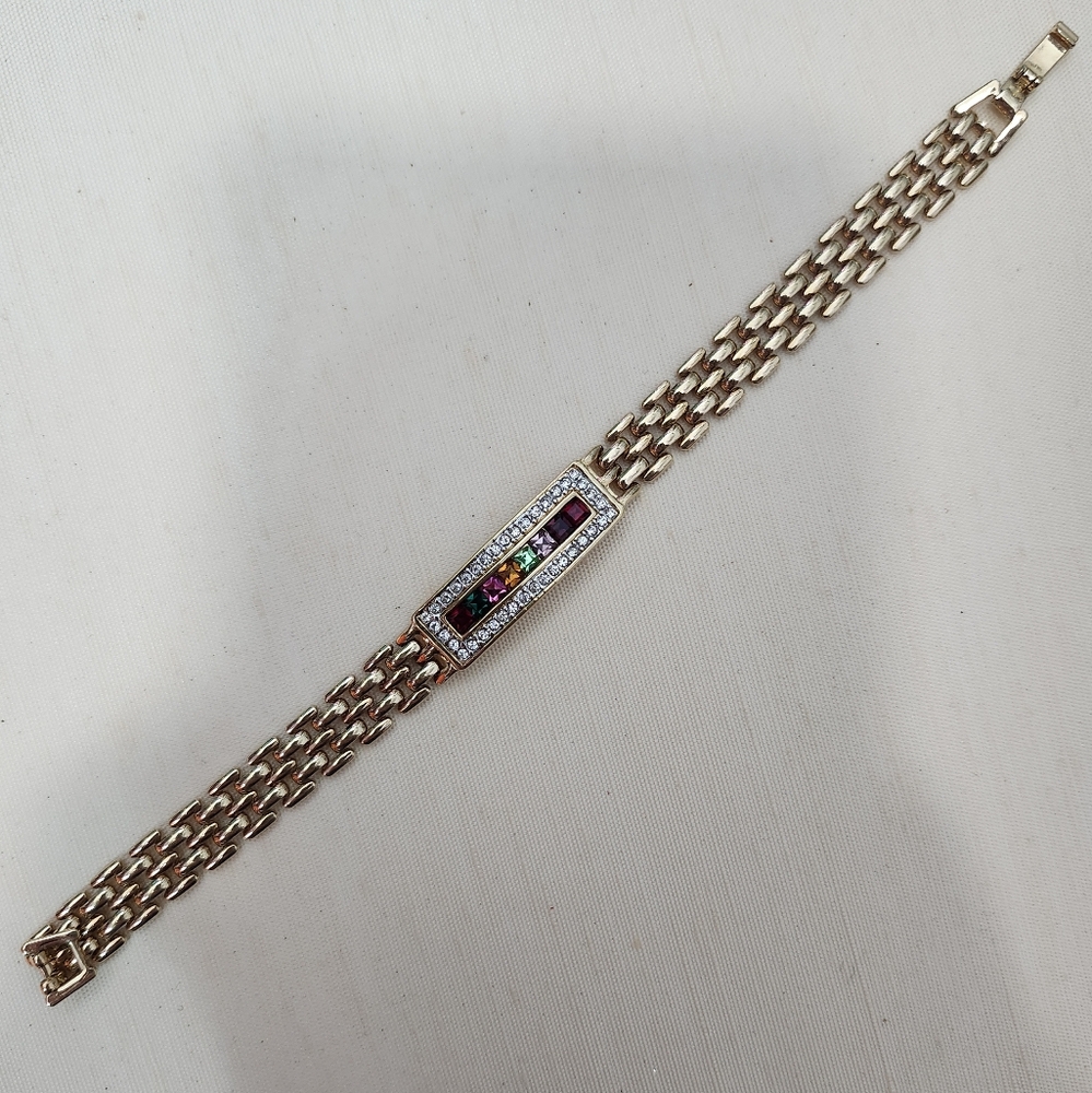 Gorgeous Vintage Louis Stern Gold Plated Bracelet With Rainbow Gemstones